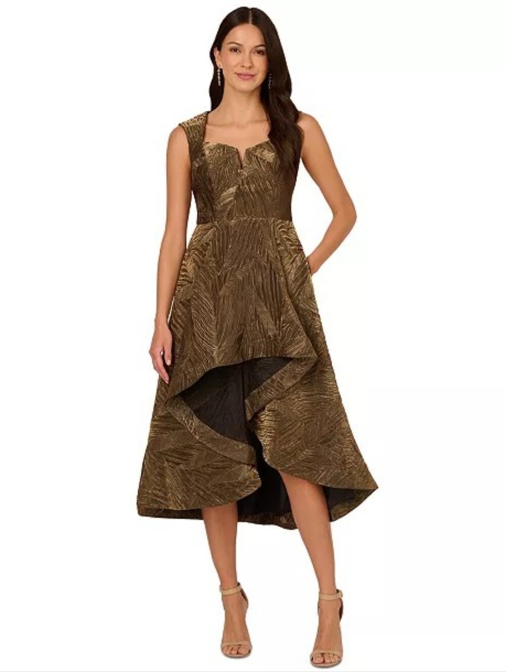 NWT Adrianna Papell  Notch-Neck Metallic Gold Dress Size 4